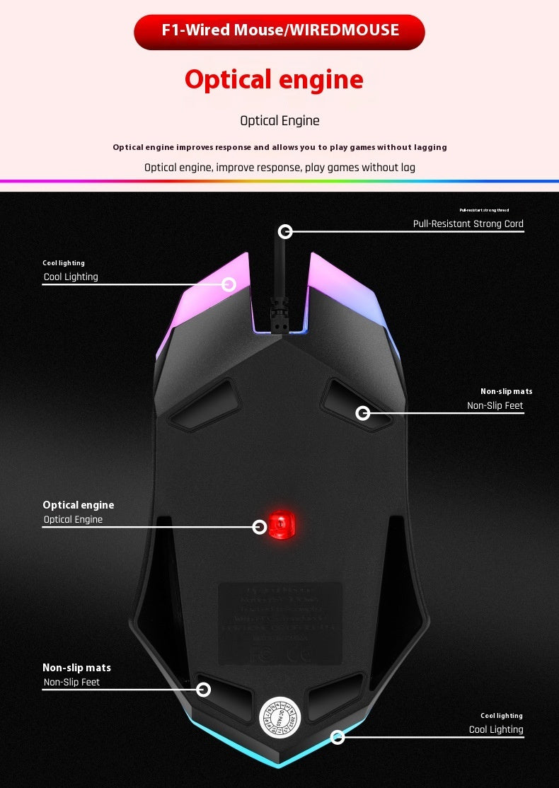 Wired Luminous Mouse Office Home Games USB Desktop Computers And Laptop Universal PlayerUnknown&
