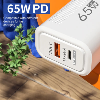 Total 65W USB Type C Fast Charger Quick Charge Phone Charger Adapter For iPhone 15 Xiaomi Samsung Huawei EU/US Plug Wall Charger