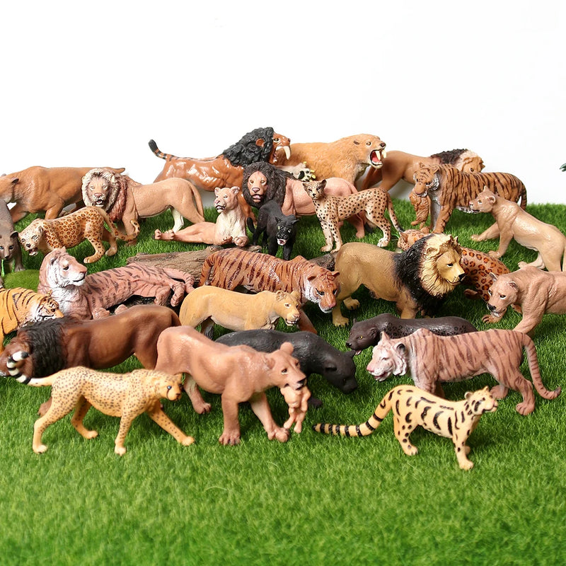 Realistic Jungle Animals Lions,Cheetah,panther,Toothed Tiger Model Figure Playset Educational Collections Toy Figurine for Kids