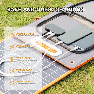 FF FlashFish Foldable Solar Panel 100W 18V Outdoor Solar Charger DC Type-c/QC3.0 Output Charge for Power Station Solar Generator
