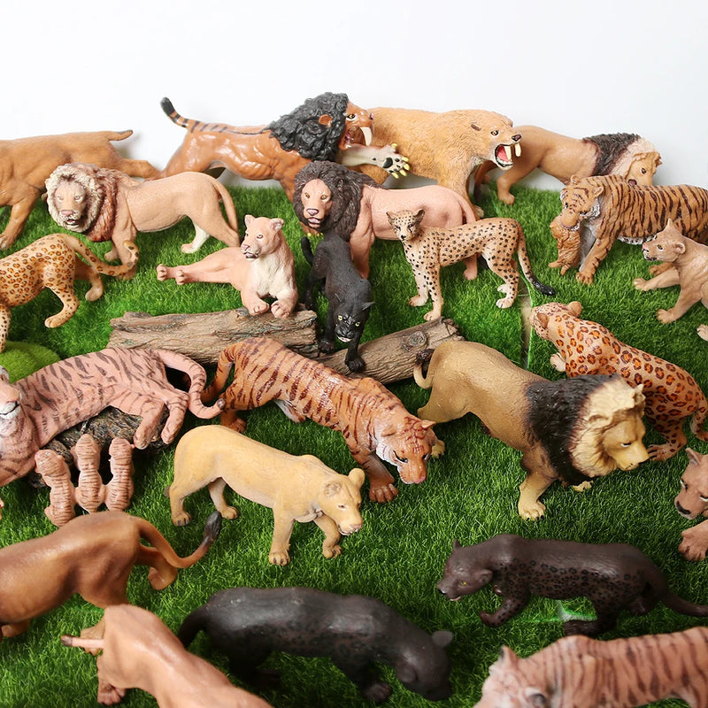 Realistic Jungle Animals Lions,Cheetah,panther,Toothed Tiger Model Figure Playset Educational Collections Toy Figurine for Kids