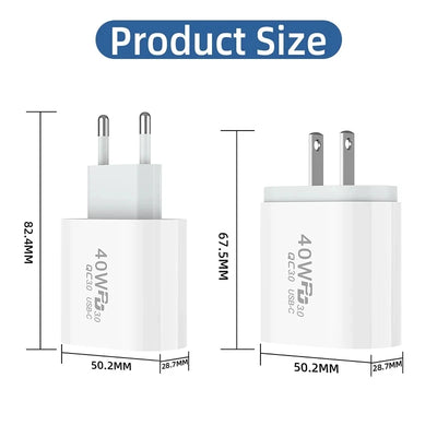 40W  USB C Charger Quick Charge EU US Plug PD USB-C Type C Fast USB QC 3.0 Charger for iPhone 14 Xiaomi Samsung Macbook