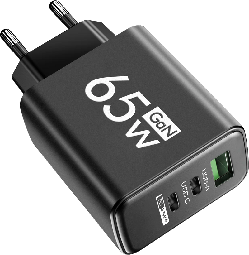 PD 65W USB C Charger GaN Charger Quick Charge 3.0 Type C Phone Adapter For iPhone 15 14 Samsung Xiaomi 3 Ports Fast Wall Charger