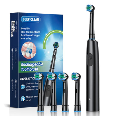 Rotation Electric Toothbrush Waterproof USB Rechargeable Electric Toothbrush 8 Brush Replacement Heads for Adult Oral Care