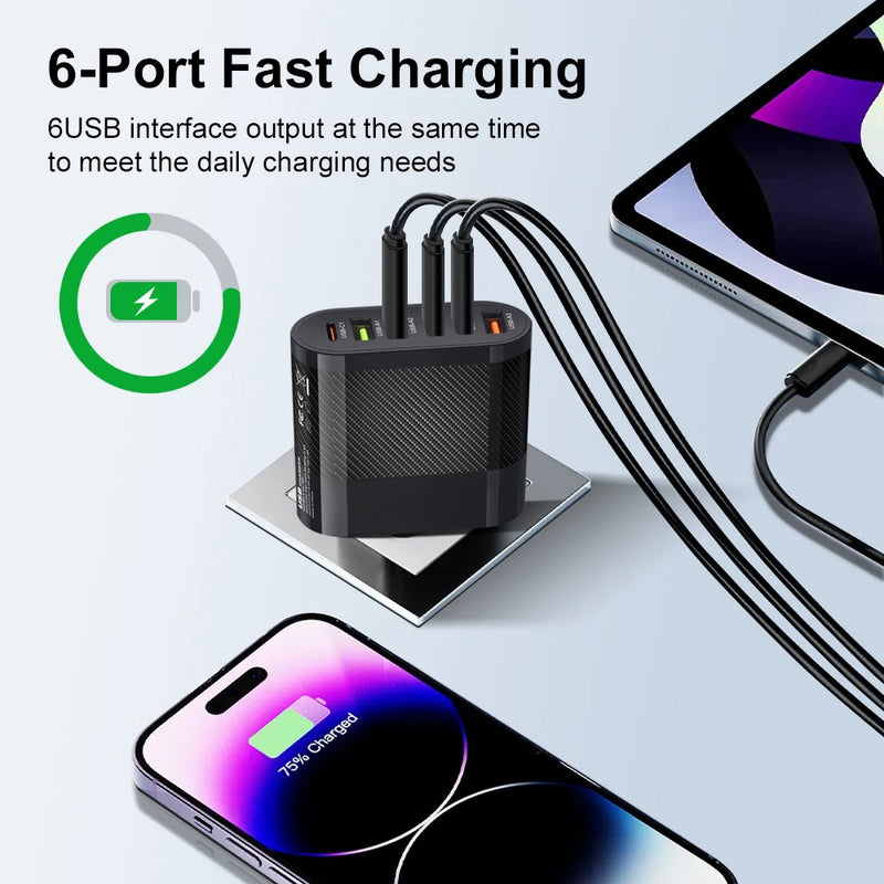 USB C Charger Fast Charging Total 65W Type C PD QC3.0 Phone Adapter For iPhone Xiaomi Huawei Samsung ipad Realme oneplus Tablet