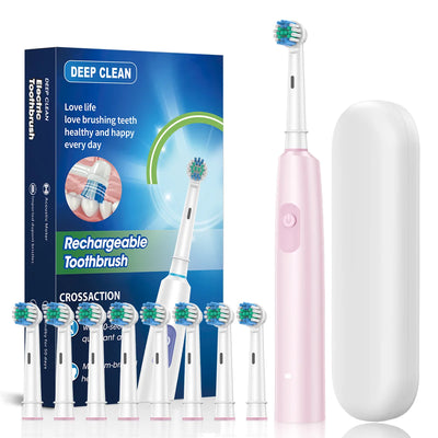 Rotation Electric Toothbrush Waterproof USB Rechargeable Electric Toothbrush 8 Brush Replacement Heads for Adult Oral Care