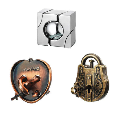 3Pcs Set Metal Puzzle Solution Unlock Toy Brain Teaser IQ Challenge Games For Kids Adults Juegos Metalicos De Ingenio