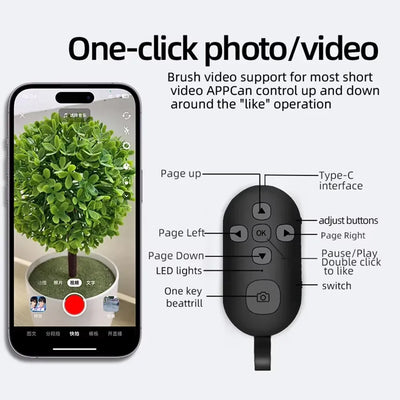 Bluetooth 5.0 Remote Controller Button for Mobile Phone Selfie Shutter Release Tik Tok e-book Page Turning Wireless Controller