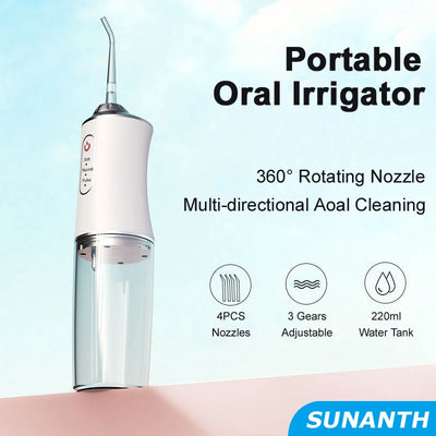 Portable Cordless Teeth cleaning machine Travel Oral Irrigator USB Rechargeable 3 Modes 4 Jet Tips IPX7 Mouth Washing Machine