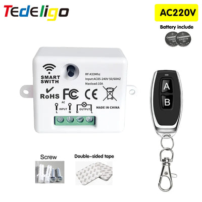 433MHz AC 110V 220V Wireless RF Remote Control Switch 1CH Relay Receiver With ON/OFF Transmitter For Led Light Bulb DIY Control