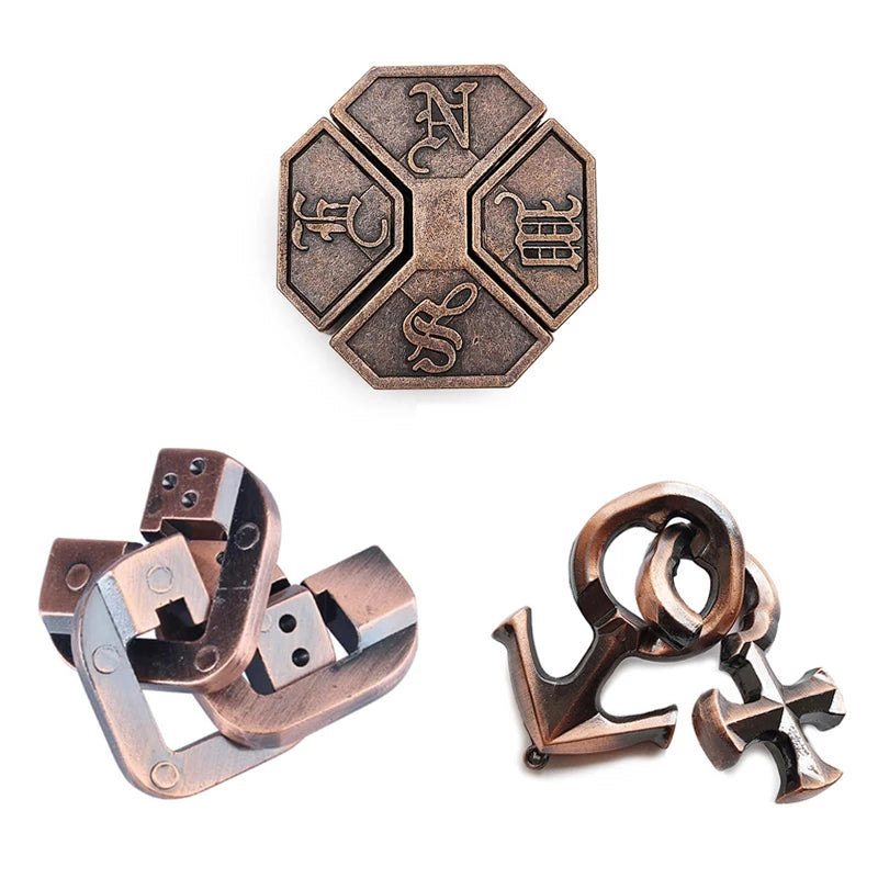 3Pcs Set Metal Puzzle Solution Unlock Toy Brain Teaser IQ Challenge Games For Kids Adults Juegos Metalicos De Ingenio