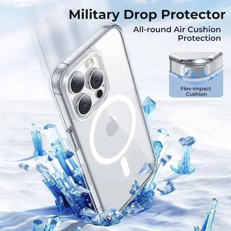 Crystal Clear Magnetic Case for iPhone 16 15 14 Plus 13 11 12 Pro Max Case Compatible With Magsafe Wireless Charging Case Cover