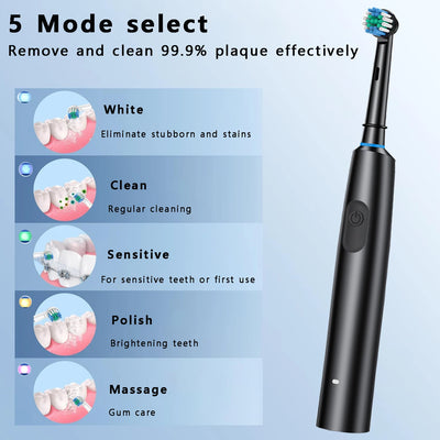 Rotation Electric Toothbrush Waterproof USB Rechargeable Electric Toothbrush 8 Brush Replacement Heads for Adult Oral Care