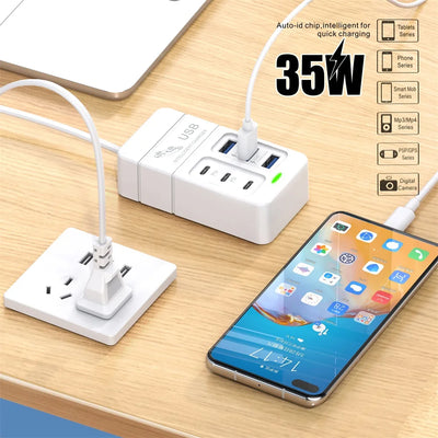 6 Port PD USB Charger QC 3.0 Fast Charging Type C Wall Charger for Xiaomi Samsung iPad Mobile Phone Charger Travel Power Adapter