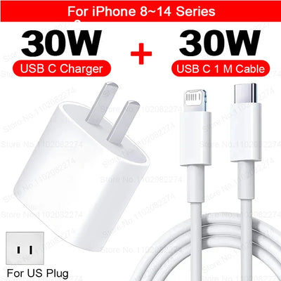 PD 30W Fast Charger For Apple iPhone 14 11 12 13 15 Pro Max Fast Charging Cable For iPhone 15 14 Plus Charger Phone Accessories