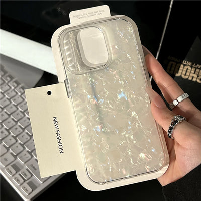 Luxury Aurora Glossy Shell Pattern Case For iPhone 16 Pro Max 15 14 Plus 13 12 11 Aurora Laser IMD Shockproof Protection Cover