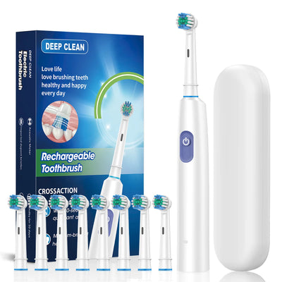 Rotation Electric Toothbrush Waterproof USB Rechargeable Electric Toothbrush 8 Brush Replacement Heads for Adult Oral Care