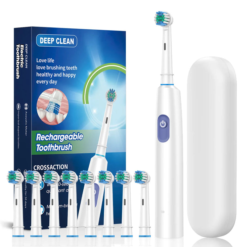 Rotation Electric Toothbrush Waterproof USB Rechargeable Electric Toothbrush 8 Brush Replacement Heads for Adult Oral Care