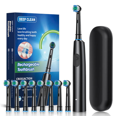 Rotation Electric Toothbrush Waterproof USB Rechargeable Electric Toothbrush 8 Brush Replacement Heads for Adult Oral Care