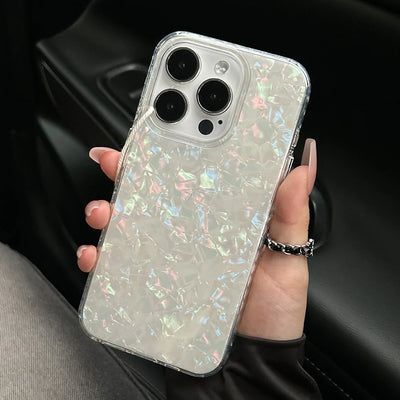 Luxury Aurora Glossy Shell Pattern Case For iPhone 16 Pro Max 15 14 Plus 13 12 11 Aurora Laser IMD Shockproof Protection Cover