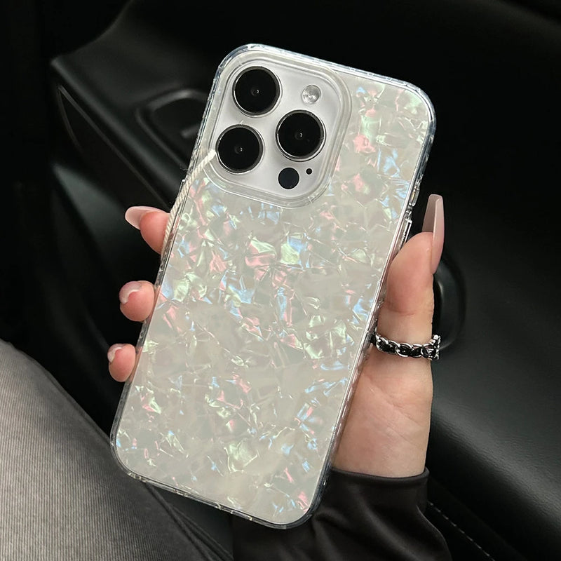 Luxury Aurora Glossy Shell Pattern Case For iPhone 16 Pro Max 15 14 Plus 13 12 11 Aurora Laser IMD Shockproof Protection Cover