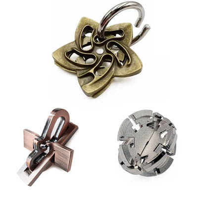 3Pcs Set Metal Puzzle Solution Unlock Toy Brain Teaser IQ Challenge Games For Kids Adults Juegos Metalicos De Ingenio