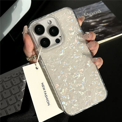 Luxury Aurora Glossy Shell Pattern Case For iPhone 16 Pro Max 15 14 Plus 13 12 11 Aurora Laser IMD Shockproof Protection Cover