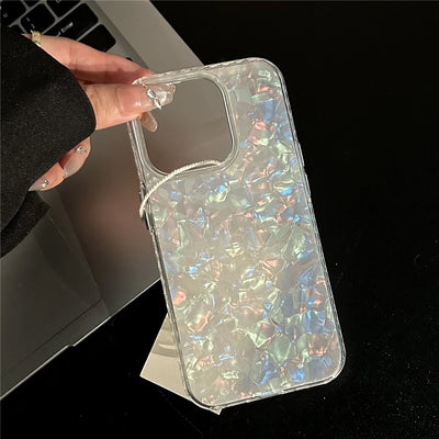 Luxury Aurora Glossy Shell Pattern Case For iPhone 16 Pro Max 15 14 Plus 13 12 11 Aurora Laser IMD Shockproof Protection Cover