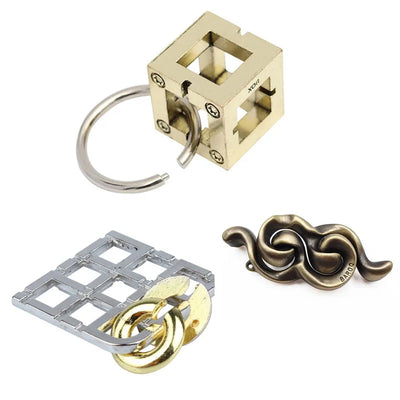 3Pcs Set Metal Puzzle Solution Unlock Toy Brain Teaser IQ Challenge Games For Kids Adults Juegos Metalicos De Ingenio