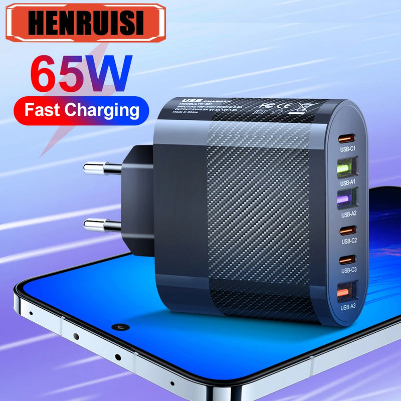 USB C Charger Fast Charging Total 65W Type C PD QC3.0 Phone Adapter For iPhone Xiaomi Huawei Samsung ipad Realme oneplus Tablet