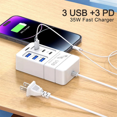 6 Port PD USB Charger QC 3.0 Fast Charging Type C Wall Charger for Xiaomi Samsung iPad Mobile Phone Charger Travel Power Adapter