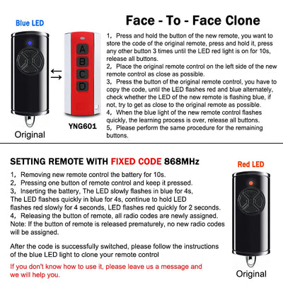 HORMANN HSE4-868-BS HSE2-868-BS HS4-868-BS HS5-868-BS HS1 HSE1 HSD2 HSS4 HSP4 Garage Door Remote Control Duplicator Gate 868MHz