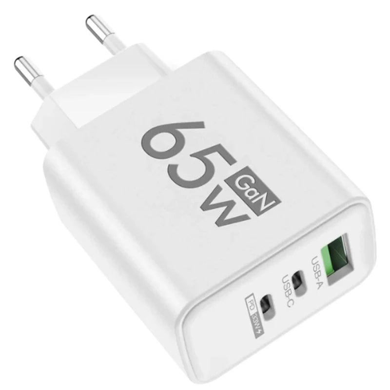 65W GaN USB C Charger Fast Charging Charger Quick Charge 3.0 PD Wall Phone Adapter For iPhone 15 11 Xiaomi POCO Samsung Oneplus
