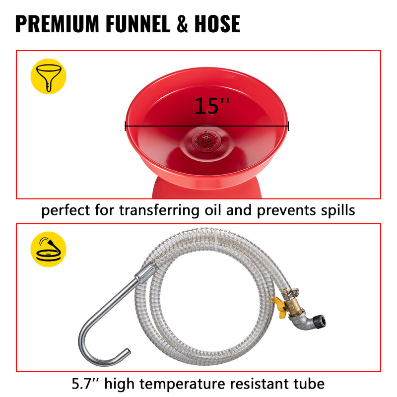VEVOR Waste Oil Drain Tank 20 Gallon Portable Oil Drain Air Operated Drainer Oil Change, Oil Drain Container, Fluid Fuel Transfer Drainage Adjustable Funnel Height, With Wheel For Easy Oil Removal
